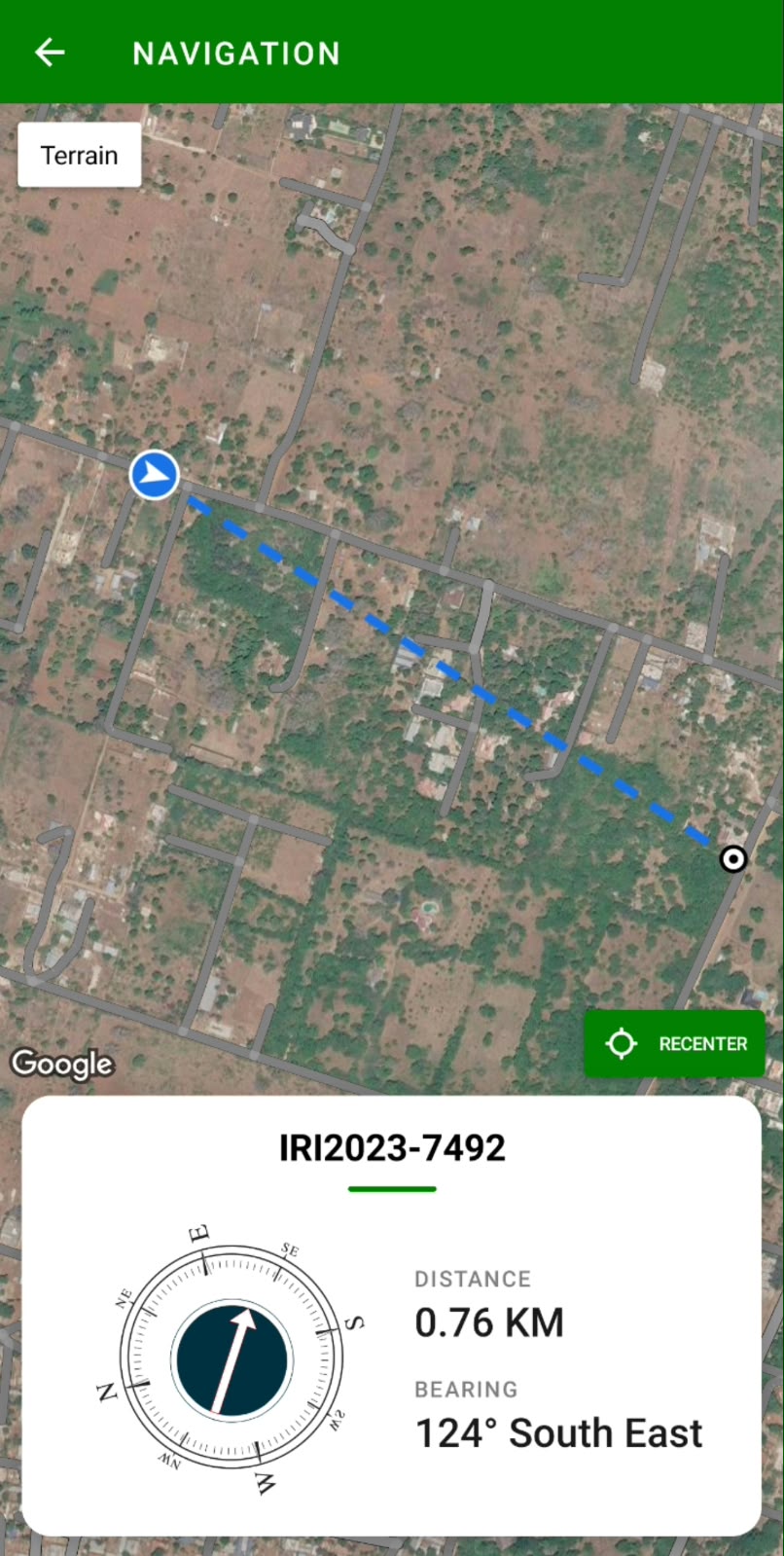 Screenshot: Navigation screen on MiSavannah mobile app